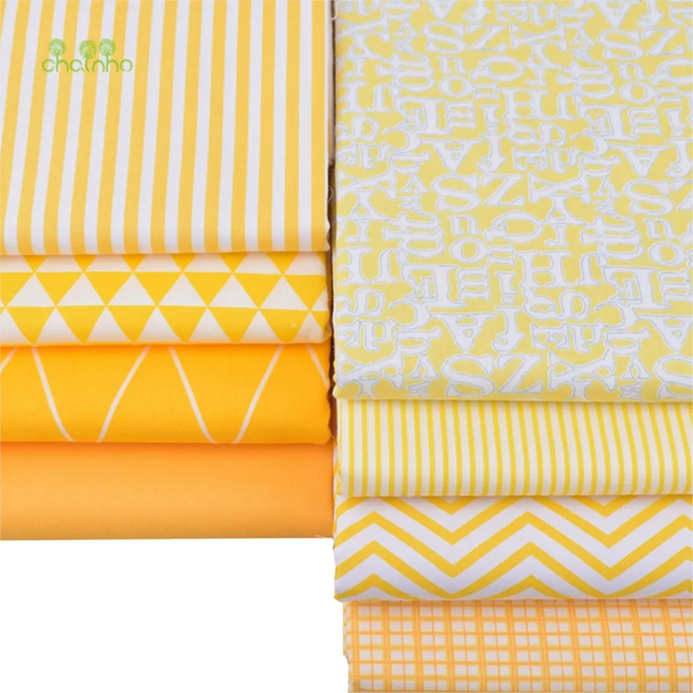 Chainho,Printed Twill Weave Cotton Fabric,Patchwork Cloth,DIY Sewing Quilting Material,Yellow Geometric Patterns,40x50cm,281-290