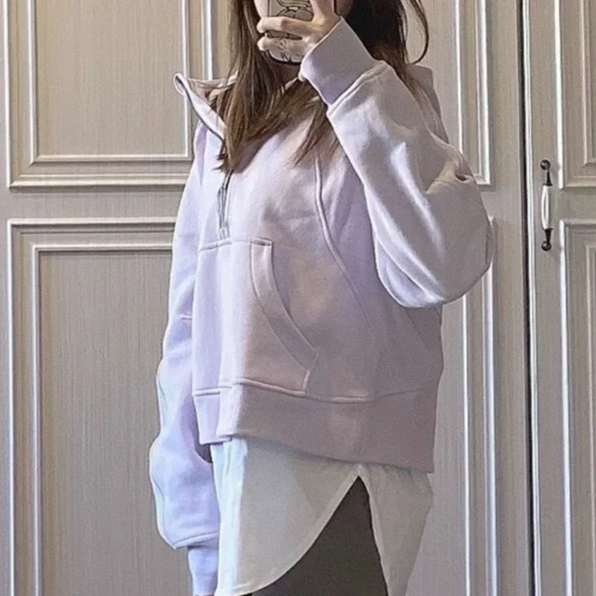 Lemon Scuba Oversized Hoodie Half Zipper Women Warm Fitness Hooded Sweatshirts Ladies Gym Sports Coat Outdoor Workout Sportswear