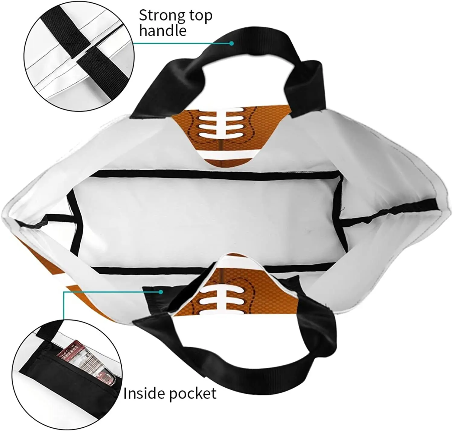 American Football  Tote Handbag Large Oversize Casual Canvas Sports Mom Beach Travel Bag 4