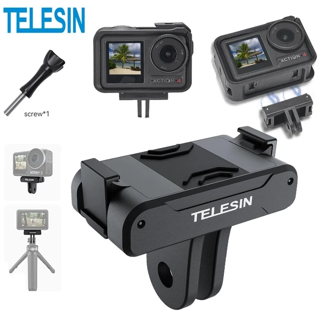 TELESIN – adaptateur magnétique à deux griffes, accessoires de caméra d'action pour DJI OSMO Action 3 4 5 Pro, accessoires, boucle en métal 1