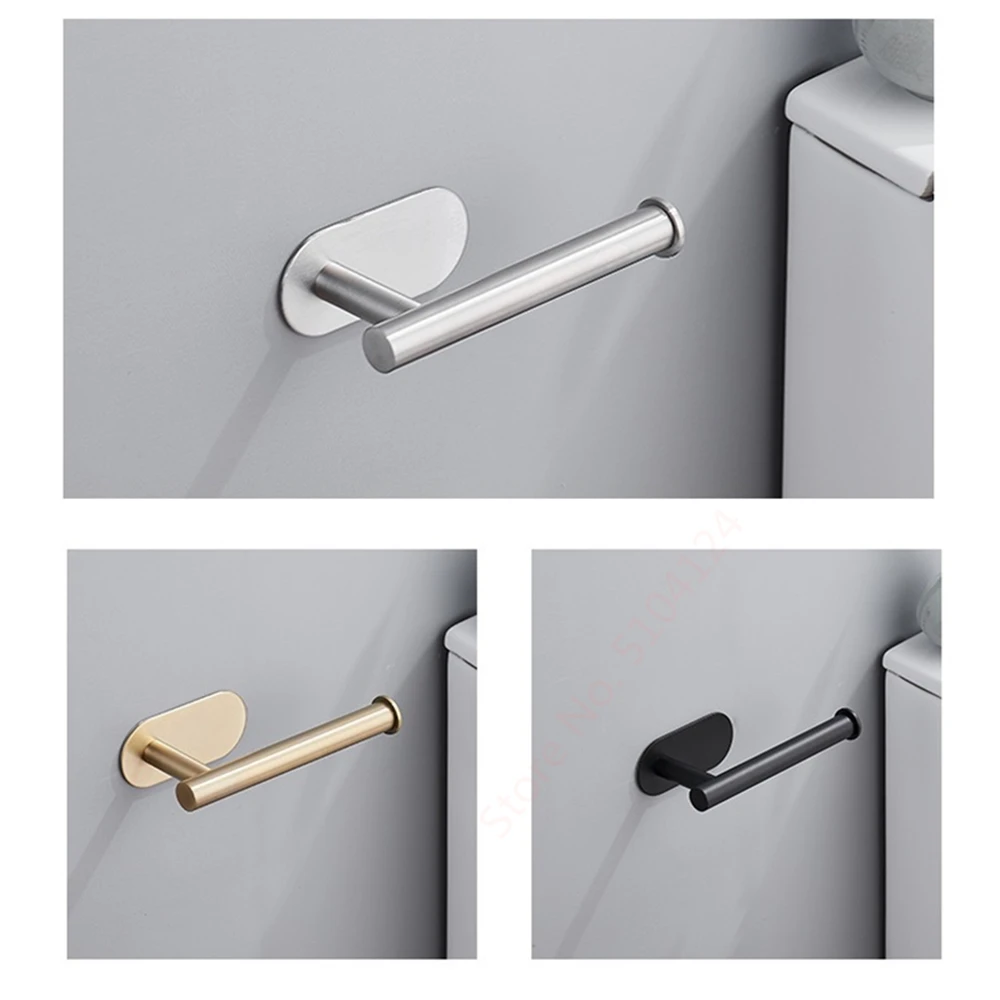 Self-Stick/Screw Fixing Toilet Paper Holder Hook Up Kitchen Silver Black Stand Stainless Steel Tissue Rack Bathroom Accessories