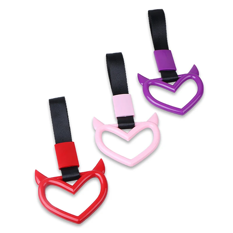 Car Tow Strap Charm Colorful Car Tow Strap Tsurikawa Ring Heart JDM Train Bus Handle Hand Strap Styling Drift Charm Auto Accessories
