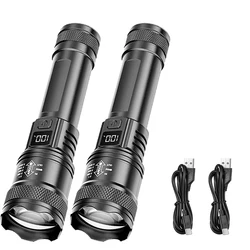 High - Power Rechargeable Zoomable LED Flashlight with LCD Display - Waterproof Torch - ZOOM (2PCS)