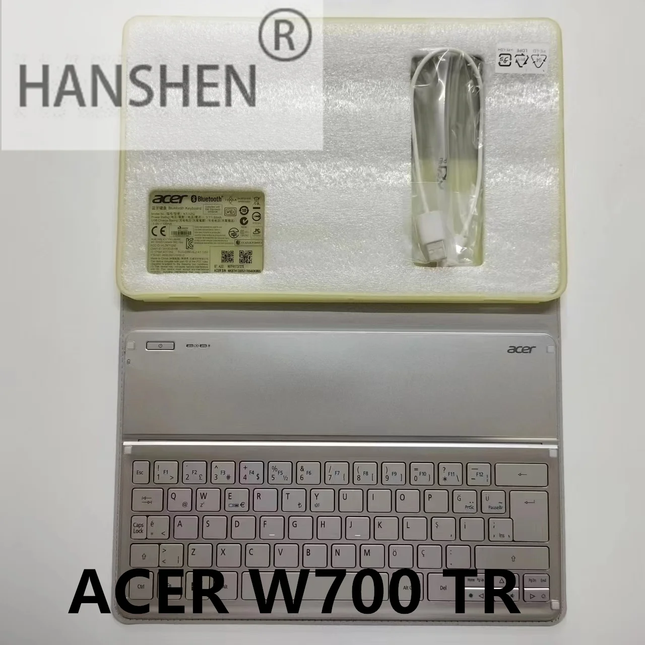 HANSHEN New Original Bluetooth NE IT TR UK Keyboard Base and Tablet Case KT-1252 For Acer Tab W700 milk white