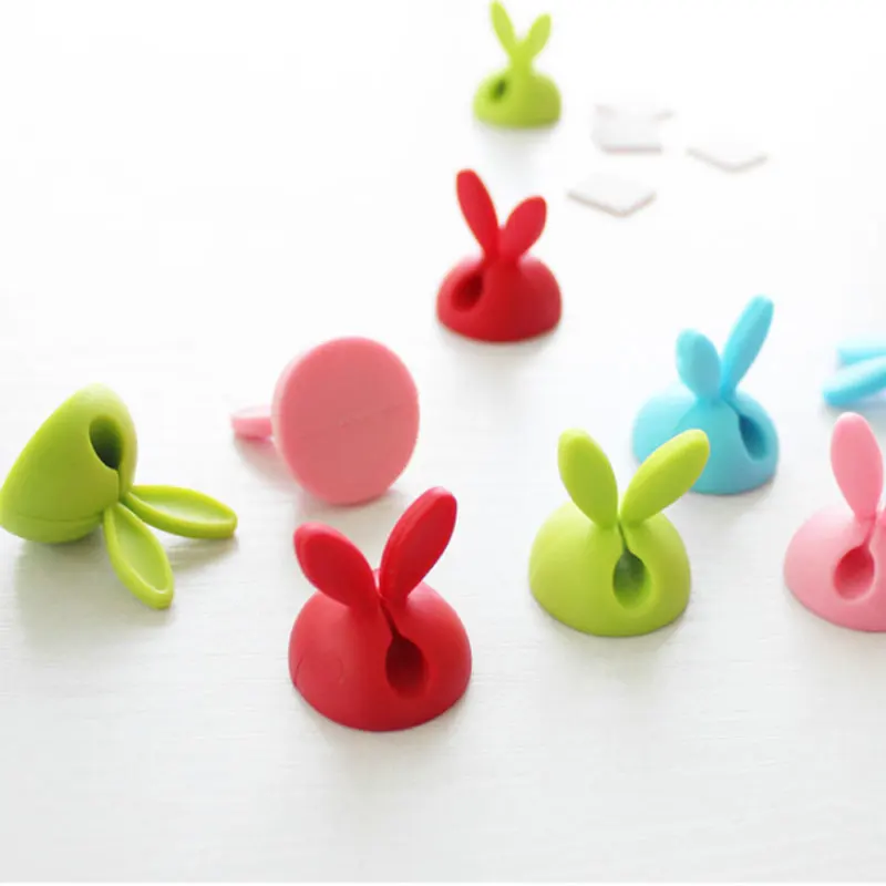 Winder Wrap Cord Cable Storage Desk Set Rabbit Shaped Wire Clip Organizer Space Saving Desk Accessories Office Supplies 4pcs/bag