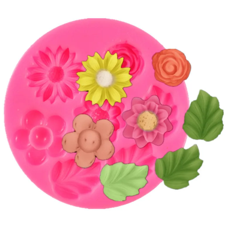 

3D Wild Daisy Little Flower Mold Fondant Chocolate Cake Decoration Leaves Shape Resin Mould Embossed Pattern Kitchen Baking Tool