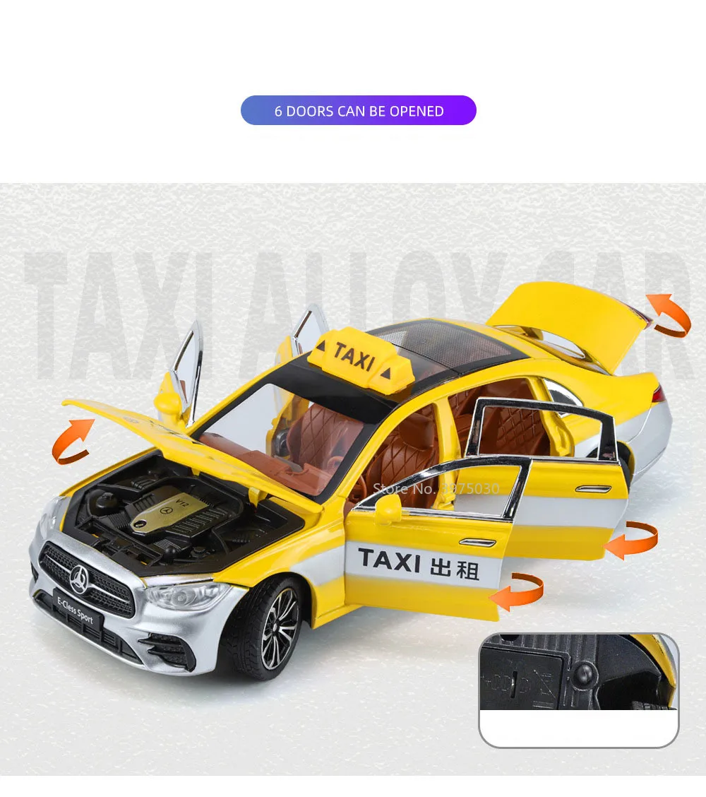 1:24 Mercedes-Benz E300L Taxi Car Model Toy Diecast Alloy Vehicles