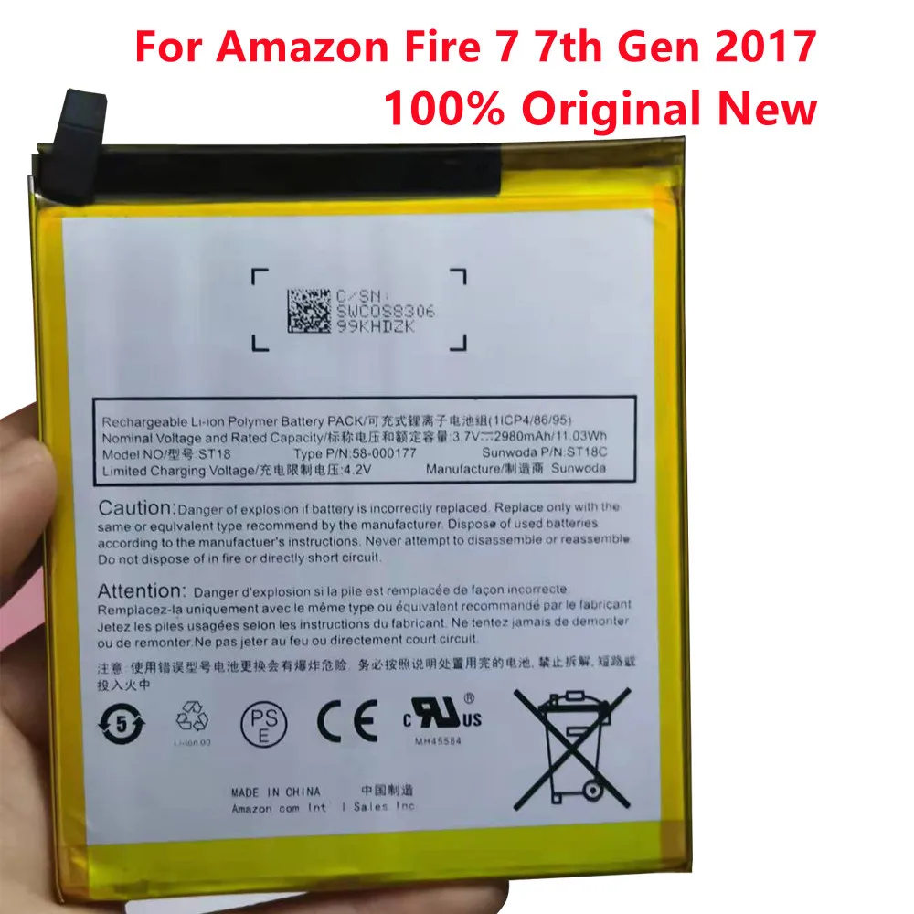 

100% оригинальный новый 2980mAh ST18 ST18C 58-000177 GB-S10-308594-060L аккумулятор для Amazon Fire 7 7-го поколения 2017