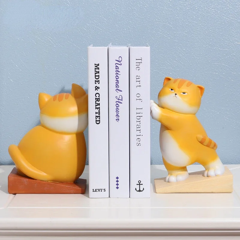 Creative Cartoon Cat  Bookends Home Living Room Decoration Furnishings Housewarming Gifts Resin Book Stand Door Stopper 1 pair bookend stainless steel book end stand home school stopper library