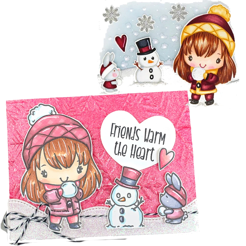 

Пресс-формы с изображением друзей, сердца, зимы, девушек, снеговика/прозрачные штампы, поделки, открытки, альбом для творчества, трафарет 2023