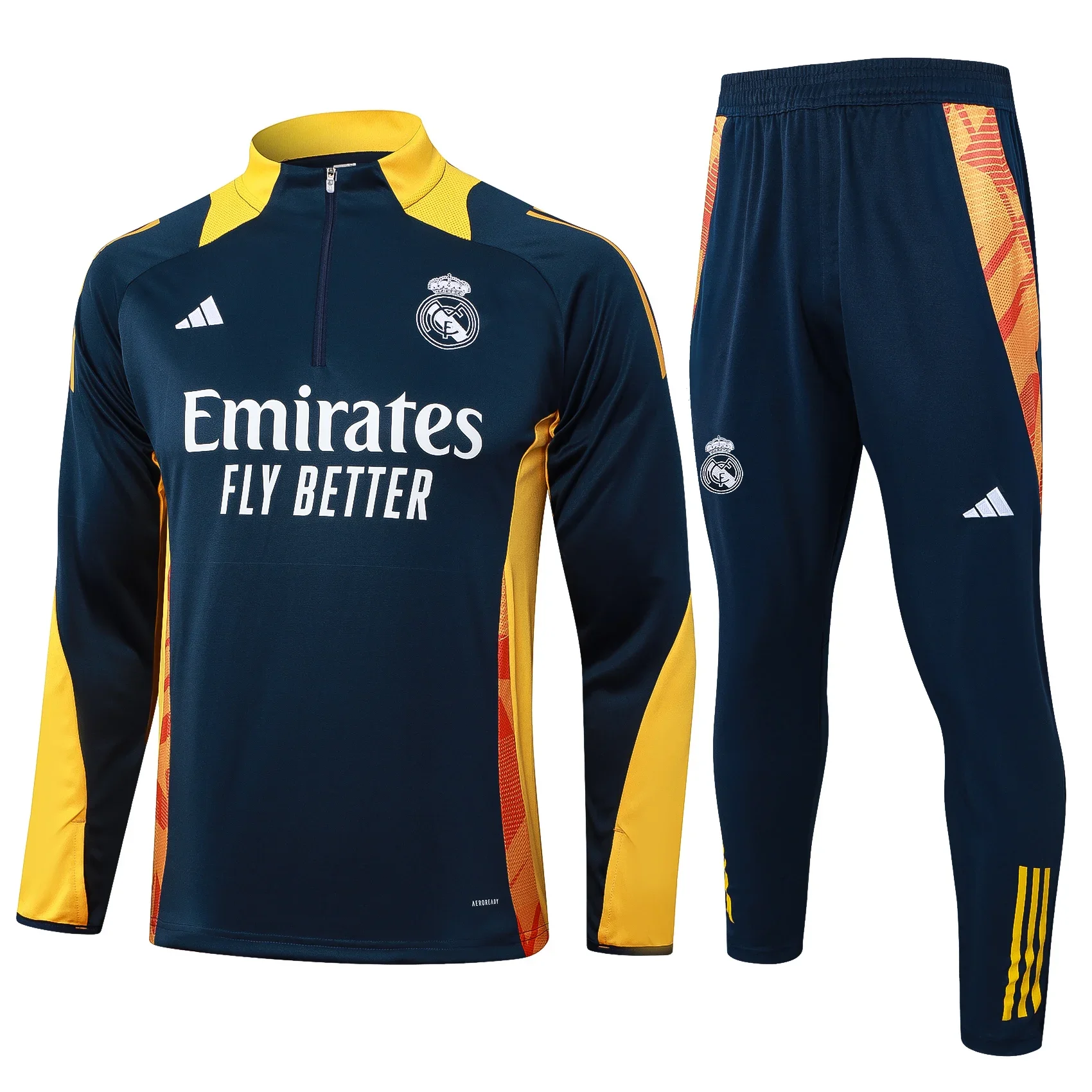 Adidas Soccer Jerseys Men Embroidered Striped Full-sleeved Quick-dry Outdoor Sportswear Training Suit Blue and Yellow