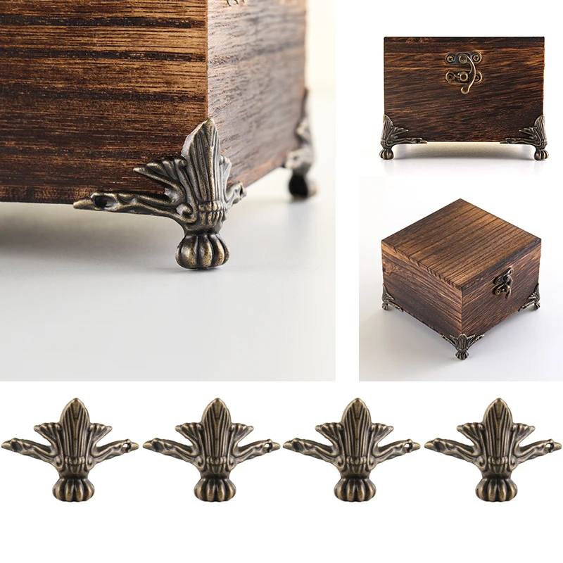 4Pcs Antique Corner Protector Bronze Jewelry Chest Box Wooden Case Decorative Feet Leg Metal Corner Bracket Hardware Bracket