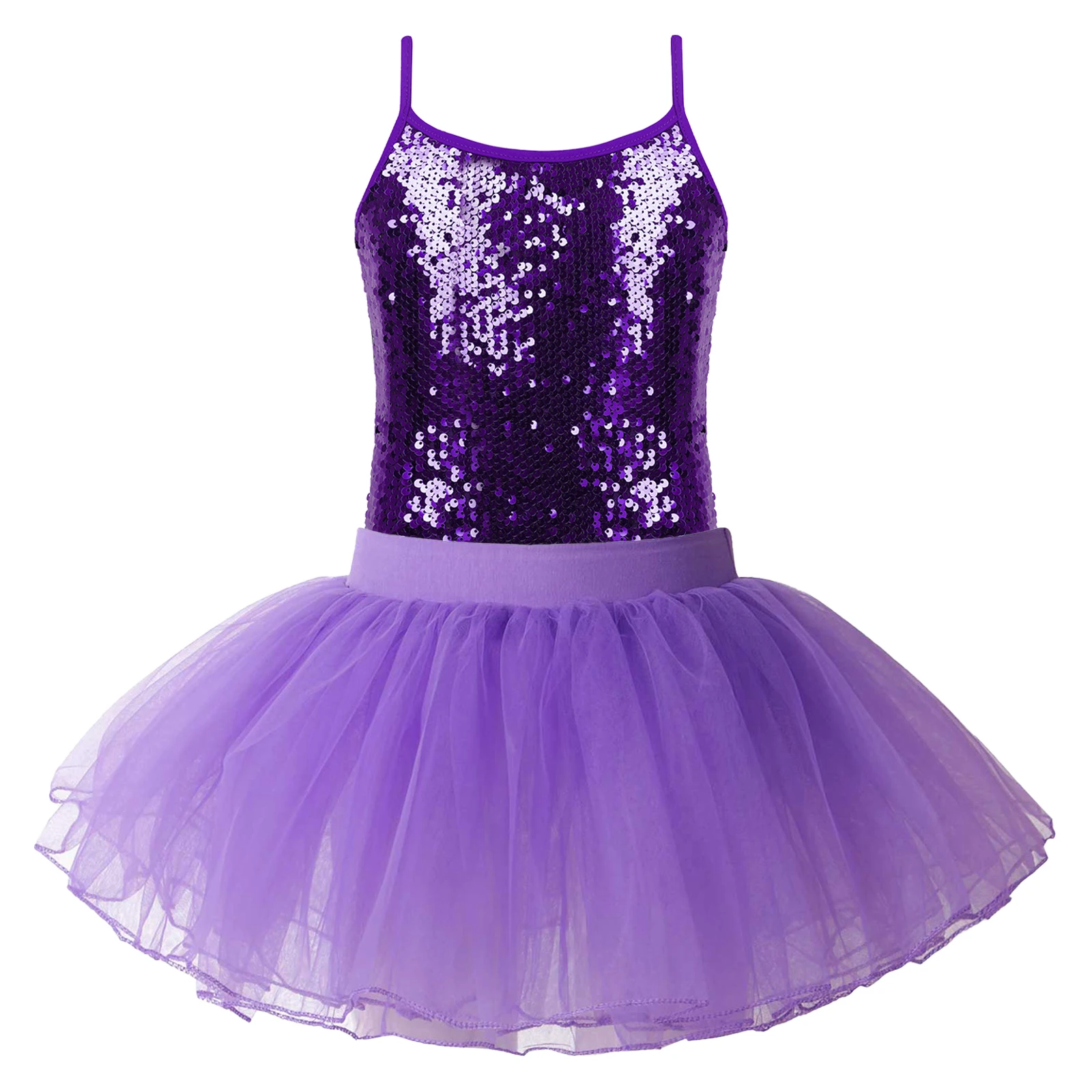 

Kids Girls Shiny Sequined Ballet Tutu Dancewear Adjustable Shoulder Straps Tops+Skirt Children Jazz Ballet Dance Performance Set