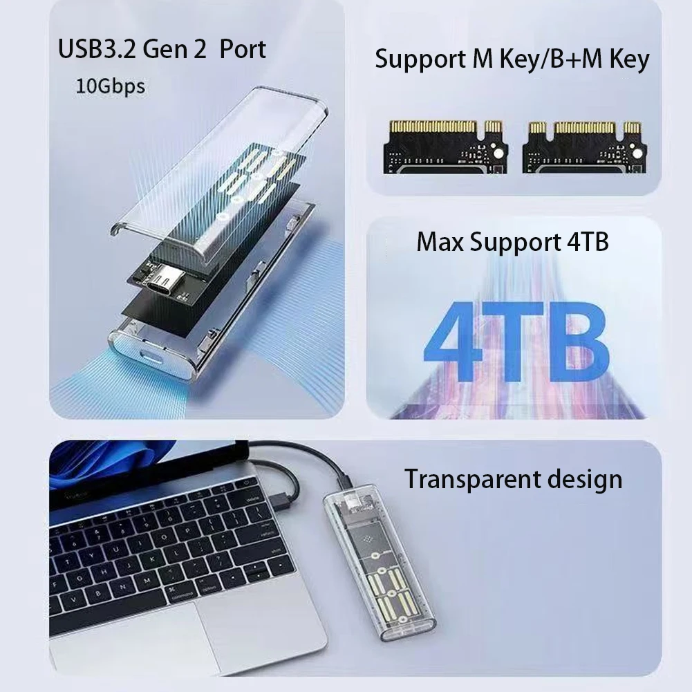M2 SSD 케이스 인클로저 NVMe SATA NGFF M.2 SSD 박스 어댑터 외장형 하드 드라이브 M/B+M 키 M.2 SSD RTL9210B/9210용 USB 3.1 10Gbps