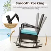 3 Pieces Rocking Wicker Bistro Set, Outdoor Front Porch Rocker Chairs Conversation Set with 2-Tier Tempered Glass Coffe 4