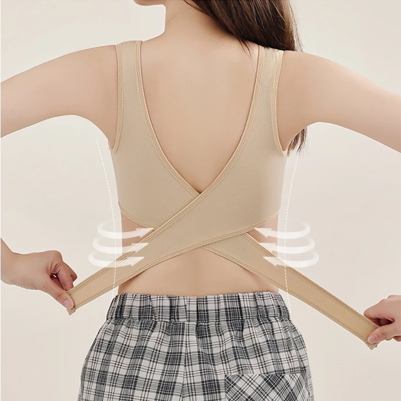 Chest Binder beige  Unisex anywear Men’s Women’s Transboy Breast Slimming Vest FTM Les Trans Cos Bust Flatten Shapewear Tops Rear Cross Elastic Band Hooks Binders for man woman Mens Womens intimates