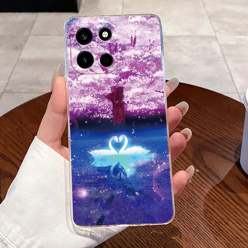 Clear Silicone Soft TPU Back Cover with Cute Cat and Rabbit Design - Protective Jelly Casing