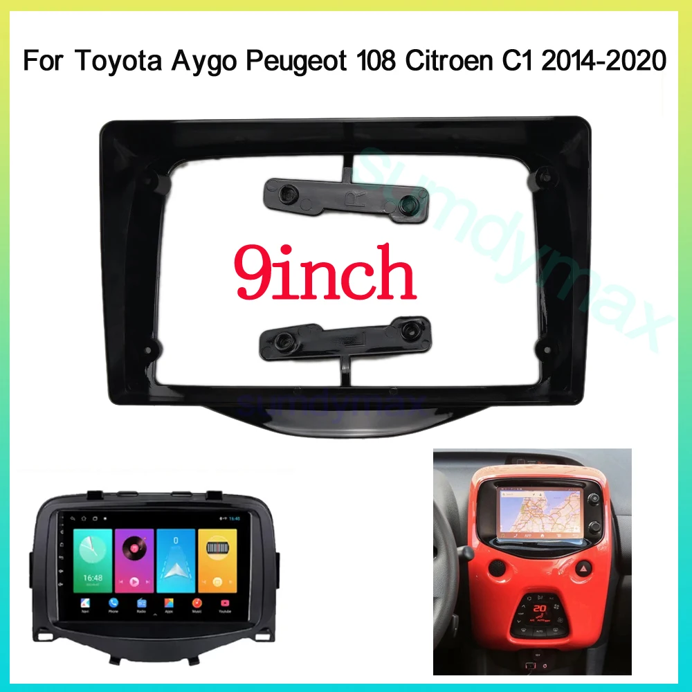 

9 дюймовая отделка панели автомобиля, панель приборной панели для Toyota Aygo Peugeot 108 Citroen C1 2014-2020, большой экран, android, автомобильная радиостанция, рамка