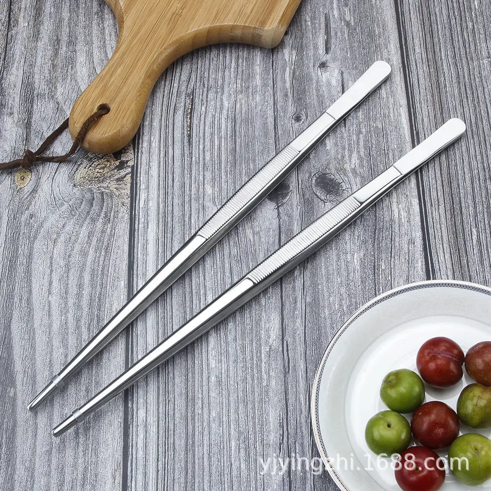 12Inch Kitchen Tongs Stainless Steel Culinary Precision Tweezer Cooking Tongs for Barbecue Food Tongs Thickened Daily Clamp Tool