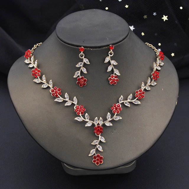 Rhinestone Bride Jewelry Sets for Women Luxury Flower Choker Necklace Earrings Wedding Dress Bridal Necklace Sets Fashion 2