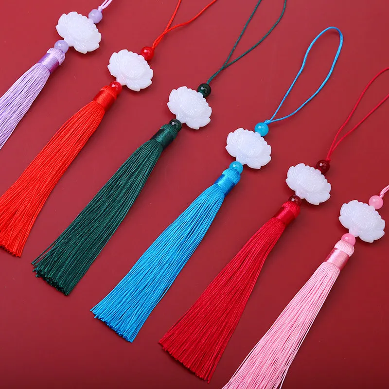 2/5/10Pcs Lotus Jade Tassel 12CM Bookmarks Tassels with Hanging loop Silky Floss Chinese knot Tassels for DIY Craft Accessory