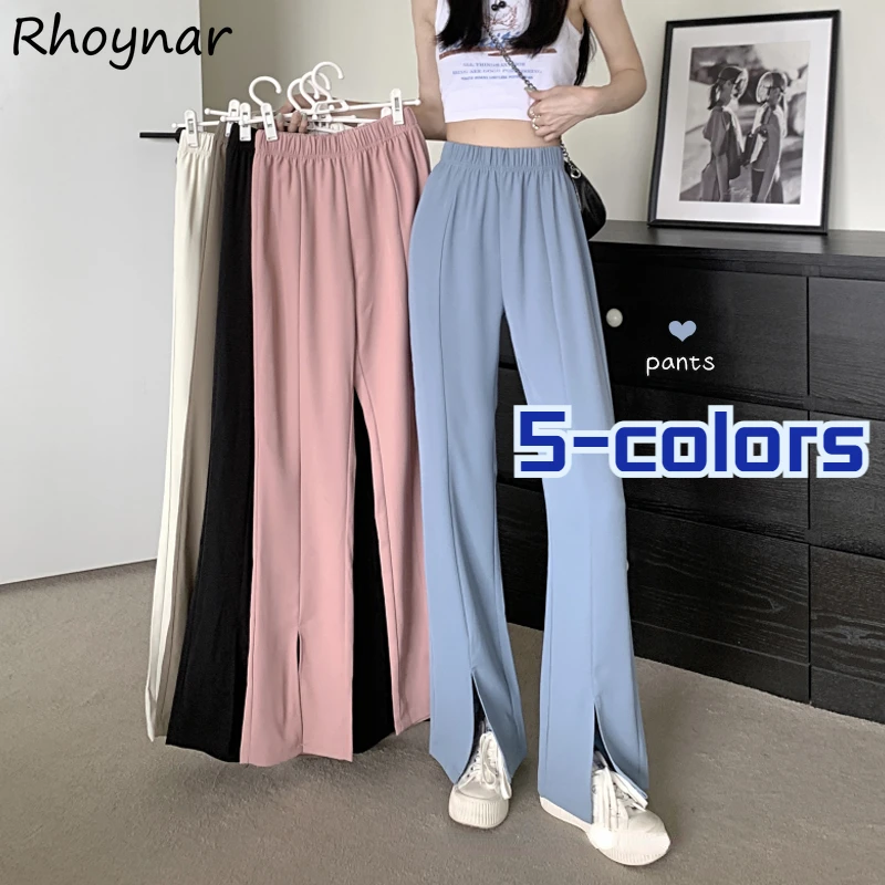 

Front-slit Wide-leg Casual Pants Women Summer Thin High Street Korean Style Elastic Waist All-match Elegant Fashion Chic Folds