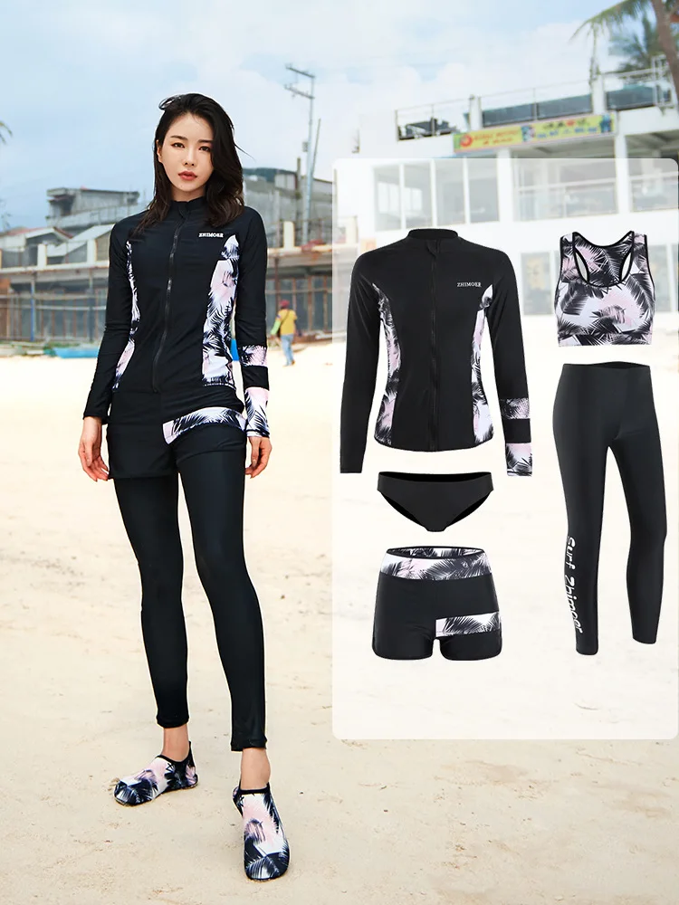 Women's 5pcs Rash Guards Tops & Bottoms Full Set Bathing Suit Wetsuit