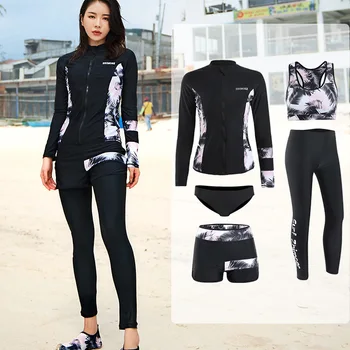 여성용 래쉬가드 상의 및 하의 풀 세트, 수영복 잠수복, 태양 UV 보호, 운동 요가 복장, 운동복, 활동복, 5 개