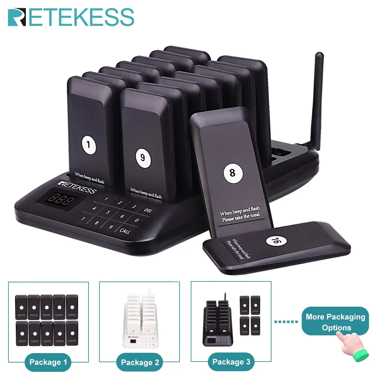 Wireless Calling System Retekess TD157 Restaurant Pager Coasters Buzzer Beeper Bell Receivers For Food Truck Fast Food Cafe Bar