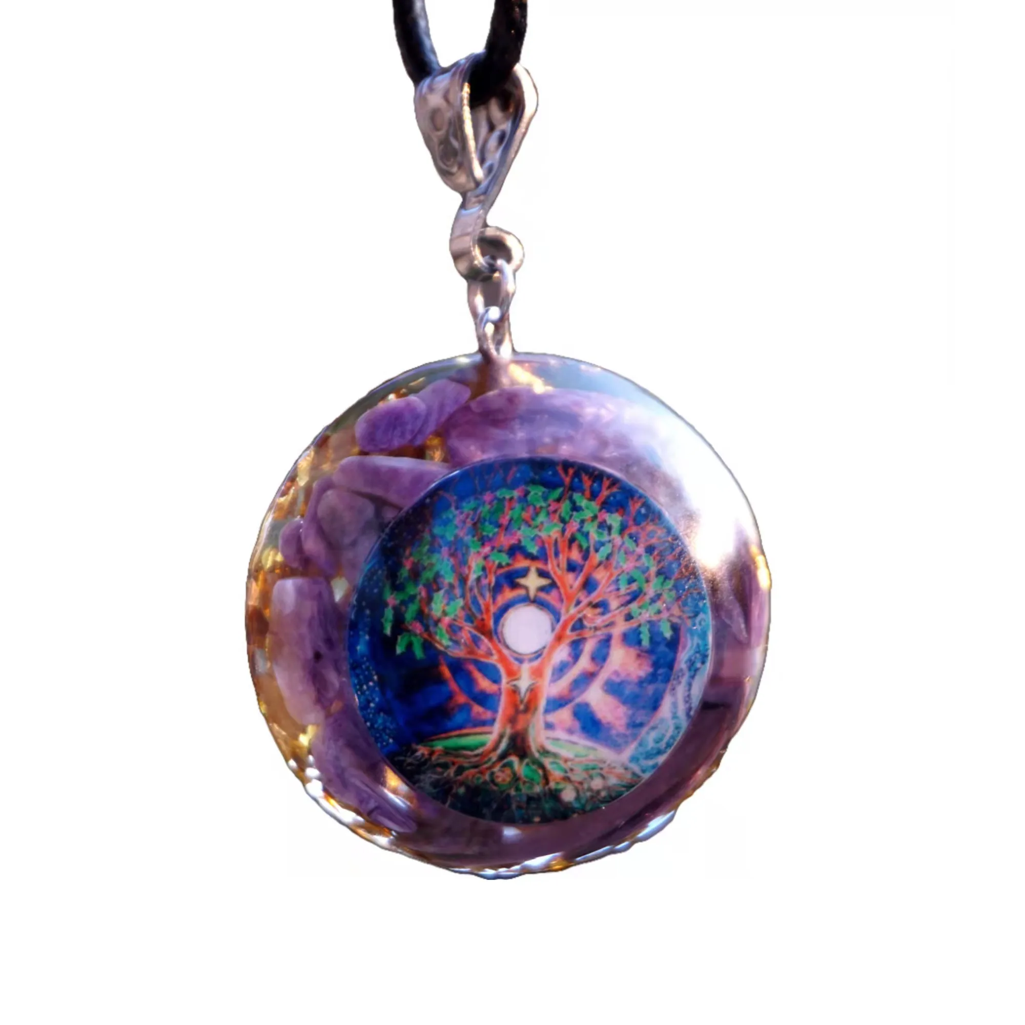 Tree Of Life Orgonite Pendant Charoite Crystal Quartz Energy Chakra Emf Protection Orgone Healing Jewelry Necklace