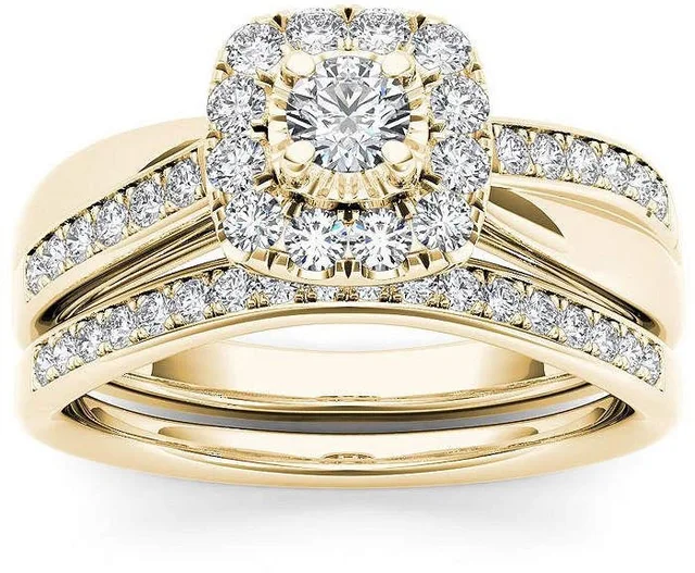 Mifeiya Luxury Wedding Engagement Lover's Ring Set Bling Iced Out Geometric AAA Cubic Zircon Crystal Ring for Couple Women Men CY613XS