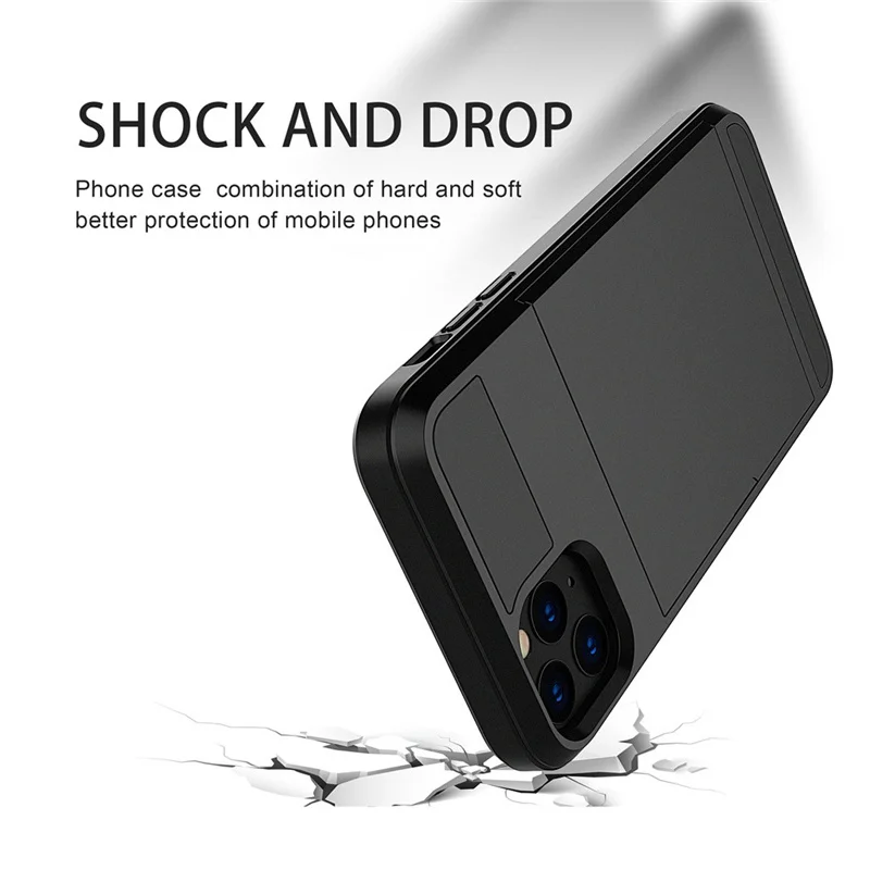 슬라이드 지갑 신용 카드 슬롯 PC 전화 케이스 iPhone 13 12 Mini 11 14 15 Pro Max XS XR 7 8 Plus SE TPU Armor 충격 방지 커버
