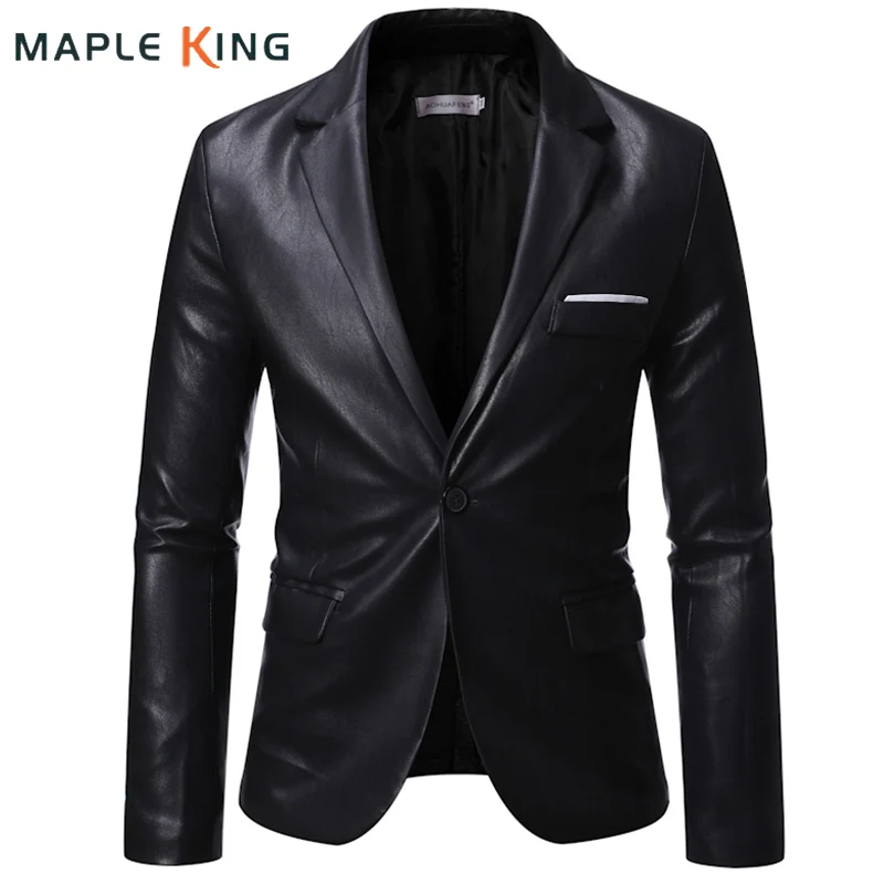 Leather Suit Jackets for Men Blazer Hombre 2023 Vinatge Pu Leather Business Social Steampunk Mens Veste Hommes _ - Mobile