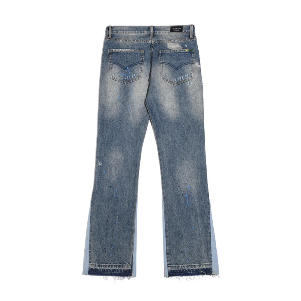 High Street Washes Prints Splashes Ink Retro Streetwear Mens Jeans Spring and Autumn Full Length Trousers Ripped Jeans men jeans ripped jeans ripped patchwork jeans