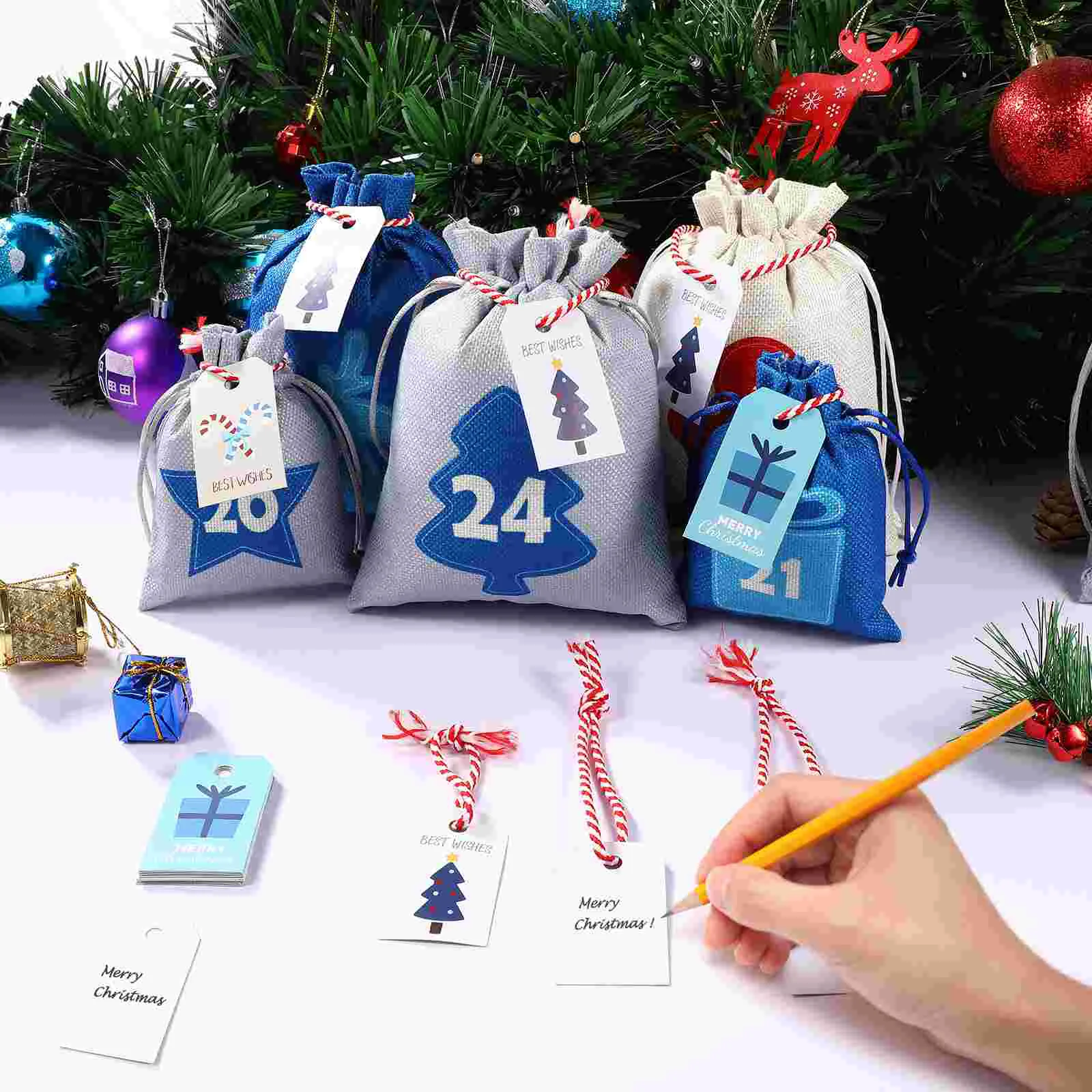 

Pendant Advent Calendar Bag Child Candy Gift Bags Drawstring Christmas Paper Card Xmas Tree Hanging Ornaments