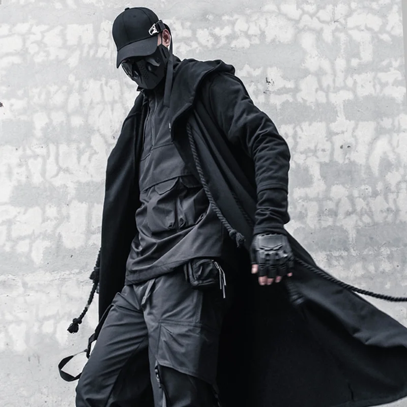 ARENS Men's Tide Spring Autumn Darkwear Warrior Large Size Windbreaker Gothic Style Long Coat Punk Cloak Hooded Wizard 3