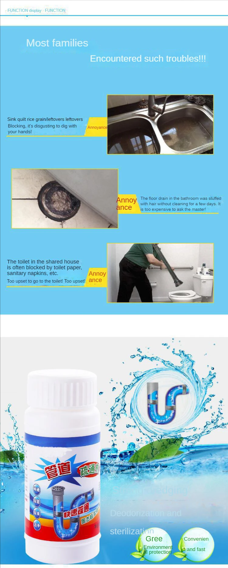 100G Pipe Dredge Cleaning Powder Powerful Kitchen Sewer Cleaner Sink Drain  Cleaner Pipe Dredging Agent For Kitchen Toilet - Cdiscount Au quotidien