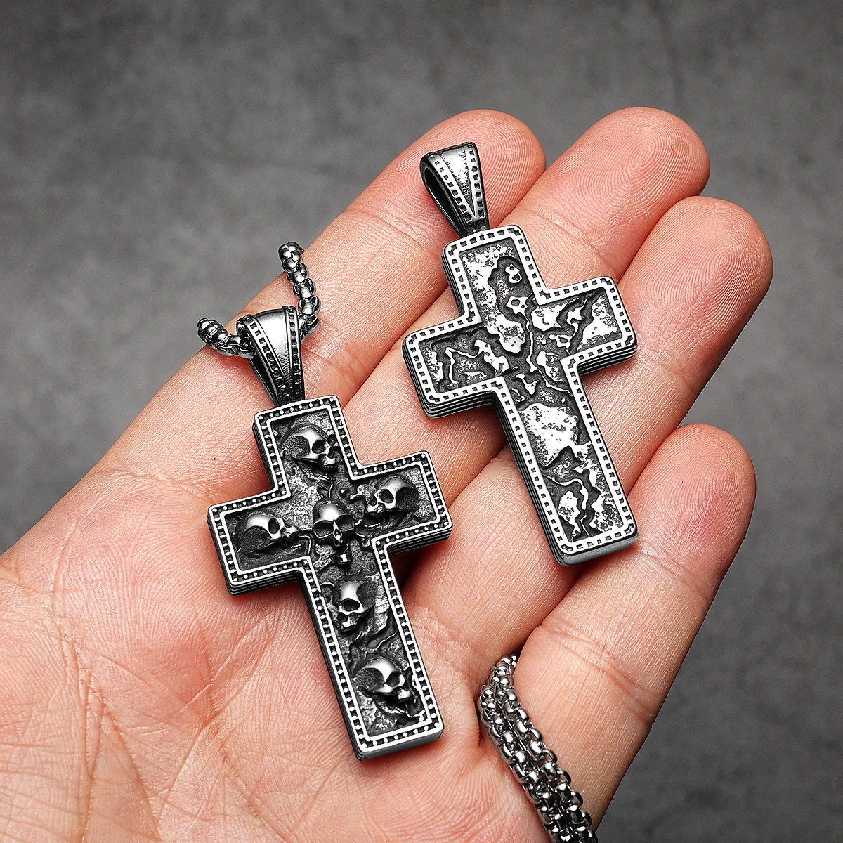 Skull Texture Cross Men Necklaces Stainless Steel Pendant Chain Women Fashion Jewelry Punk New In Accessories Gifts Wholesale 2