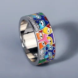 Elegant White CZ Enamel Cat Ring - Handmade Fashion Jewelry Gift - 8