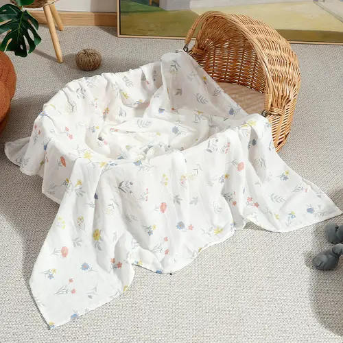 Elinfant Cute Soft Print Baby Towel Wrap 120x110cm Bamboo Cotton Baby Muslin Swaddle Blanket - Image 24