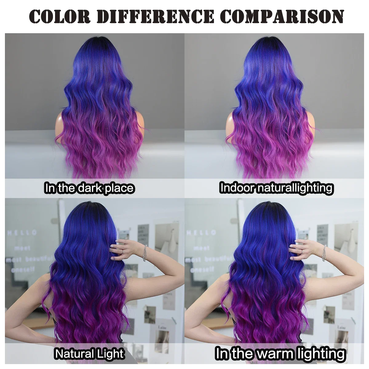 HD Transparent Lace Front Wig Blue Ombre Purple Body Wavy 