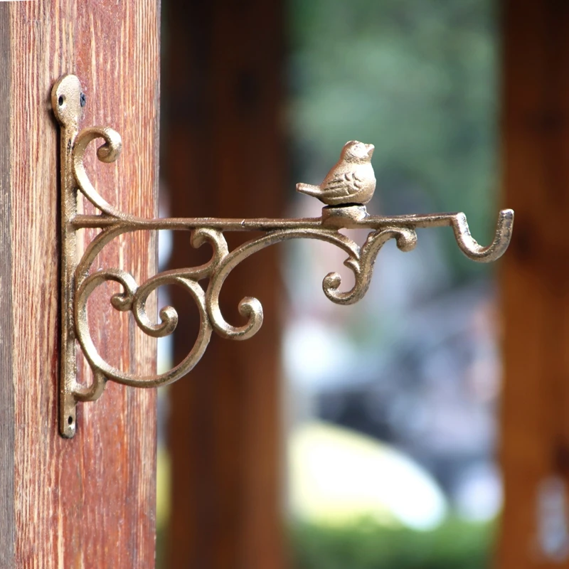 

Antique Chic Cast Iron Decorative Wall Hook Gold Black Farm House Country Charm Large Bird Flower Basket Hanging Rack With Screw