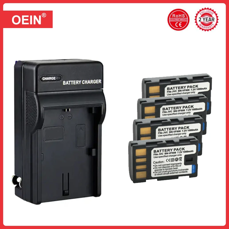 4 Pz 1000Mah Bn-Vf808 Bn-Vf808U Bnvf808 Batteria E Caricabatterie Per Jvc Gz-Hd7 Gz-Mg575 Gz-Mg555 Gr-D750 Gr-D760 Gr-D740 Gz-Mg255