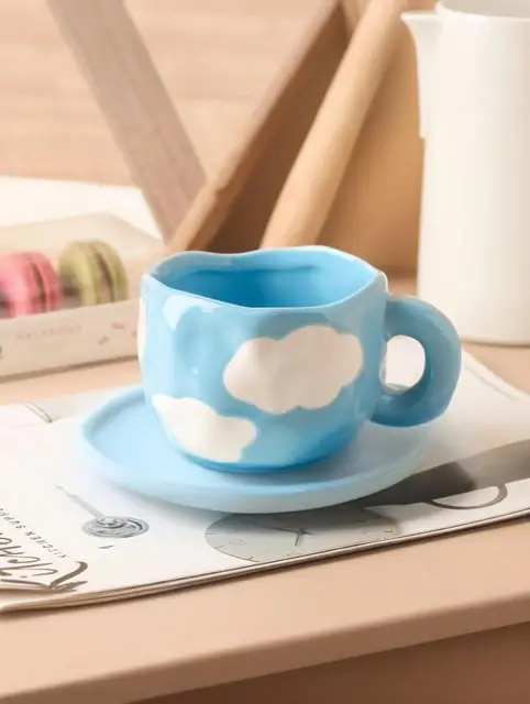 Creative and fresh underglaze color hand-painted white cloud coffee cup 2