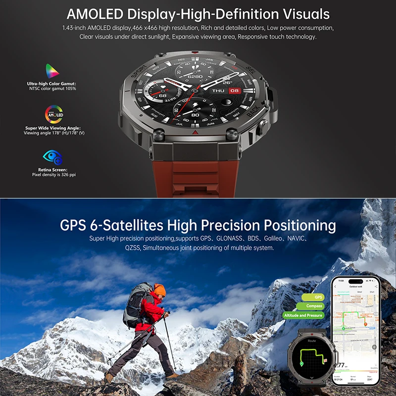 2026 New T-Rex 3 Pro Dual-Band GPS Military Smart Watch 48mm 10ATM Waterproof 500mAh Battery Compass Altimeter AGPS Smartwatches 3