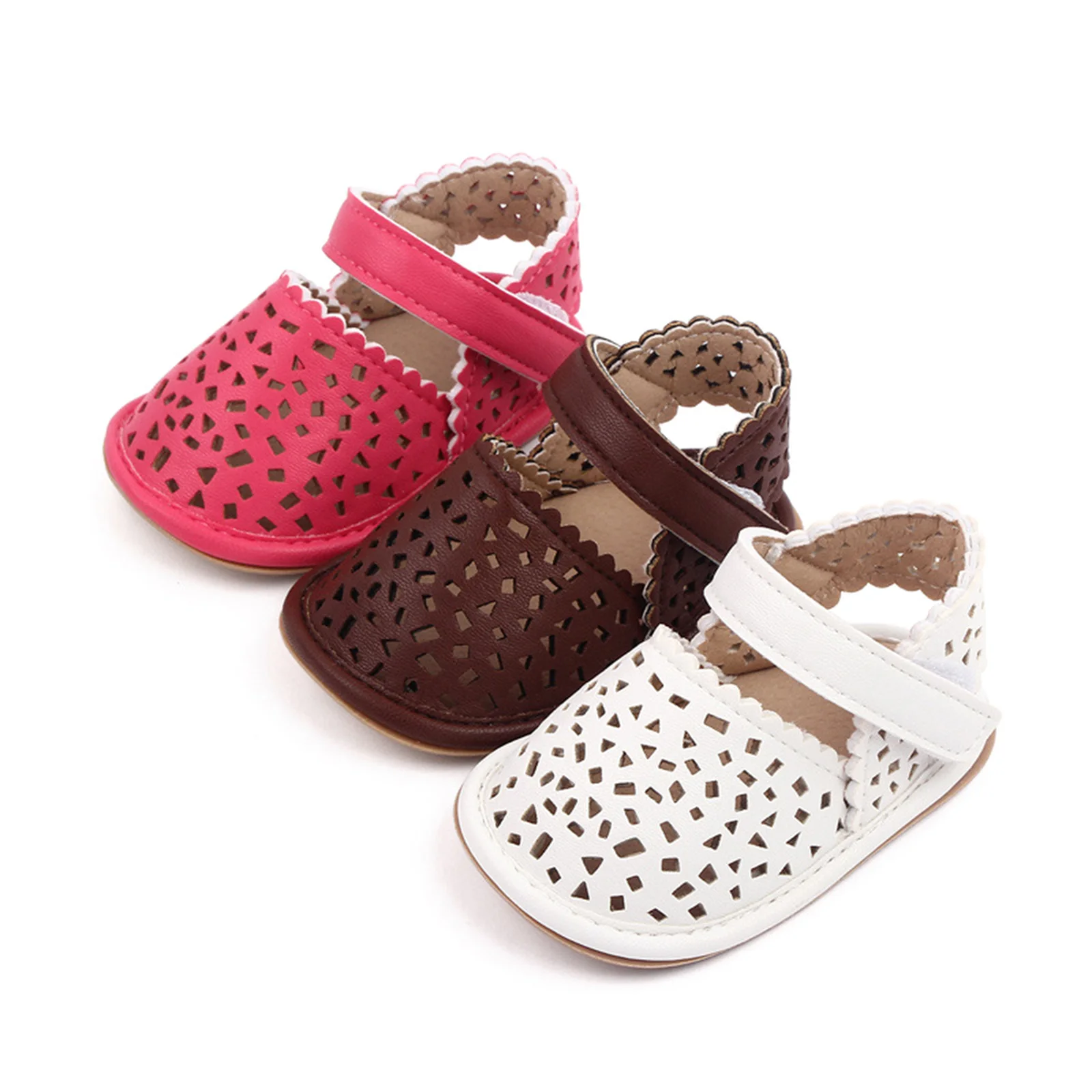 FOCUSNORM 0-18M Infant Baby Girls Boys PU Leather Sandals Shoes Non-Slip Hollow Out First Walking Soft Sole Shoes