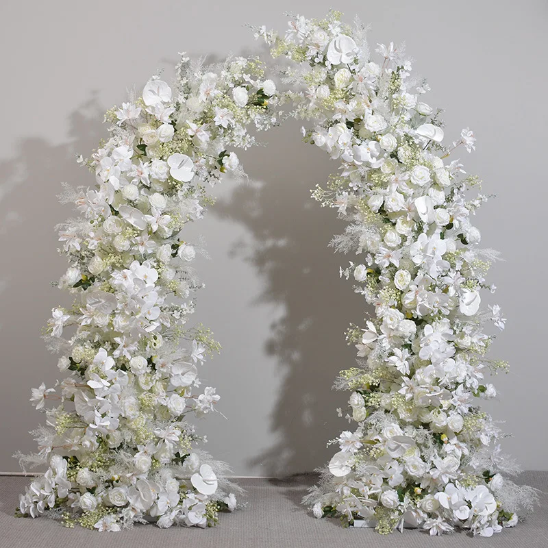 

Moon Shape Horn Arch White Flower Runner, Wedding Backdrop Arrangement, Marriage Event Party Stage Prop, Table Floral Decoration