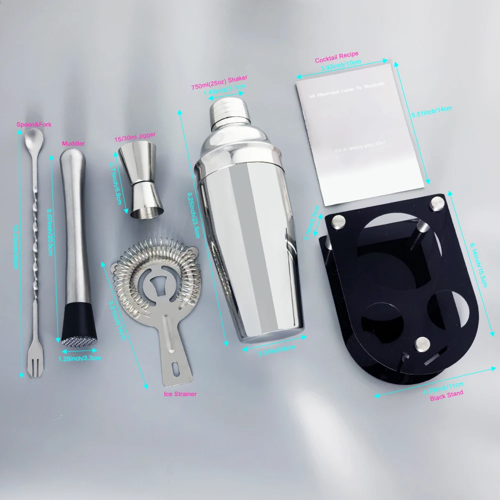 Cocktail Shaker Bartender Kit: 5pcs Bar Tool Set, Cocktail Shaker Set with Stand, Includes Martini Shaker,Strainer,Jigger