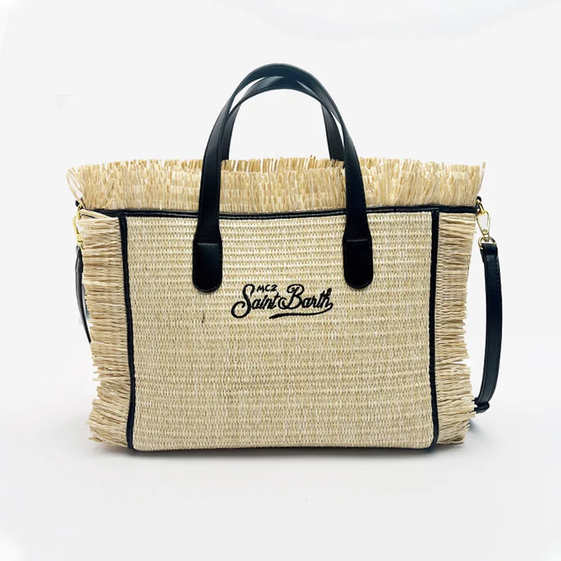 Women's Large Capacity Leisure Travel Straw Mat Handmade Tassel Handbag Tote Bag-women handbag