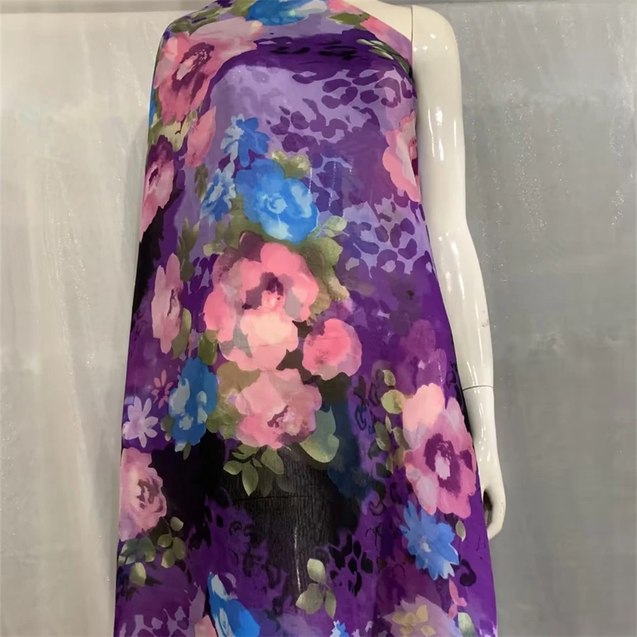 High Quality Silk Soft Floral Pattern Printed Chiffon Tulle Fabric For Sewing Dress Women